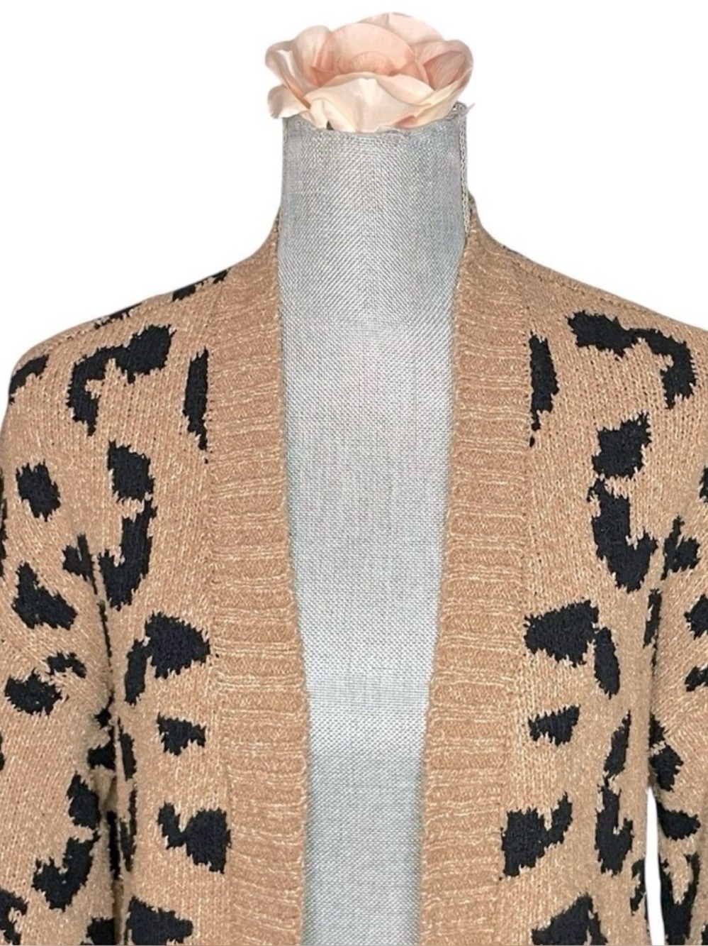 Abercrombie & Fitch Leopard Print Open Front Cardigan Sweater Tan Black XS - Picture 6 of 15